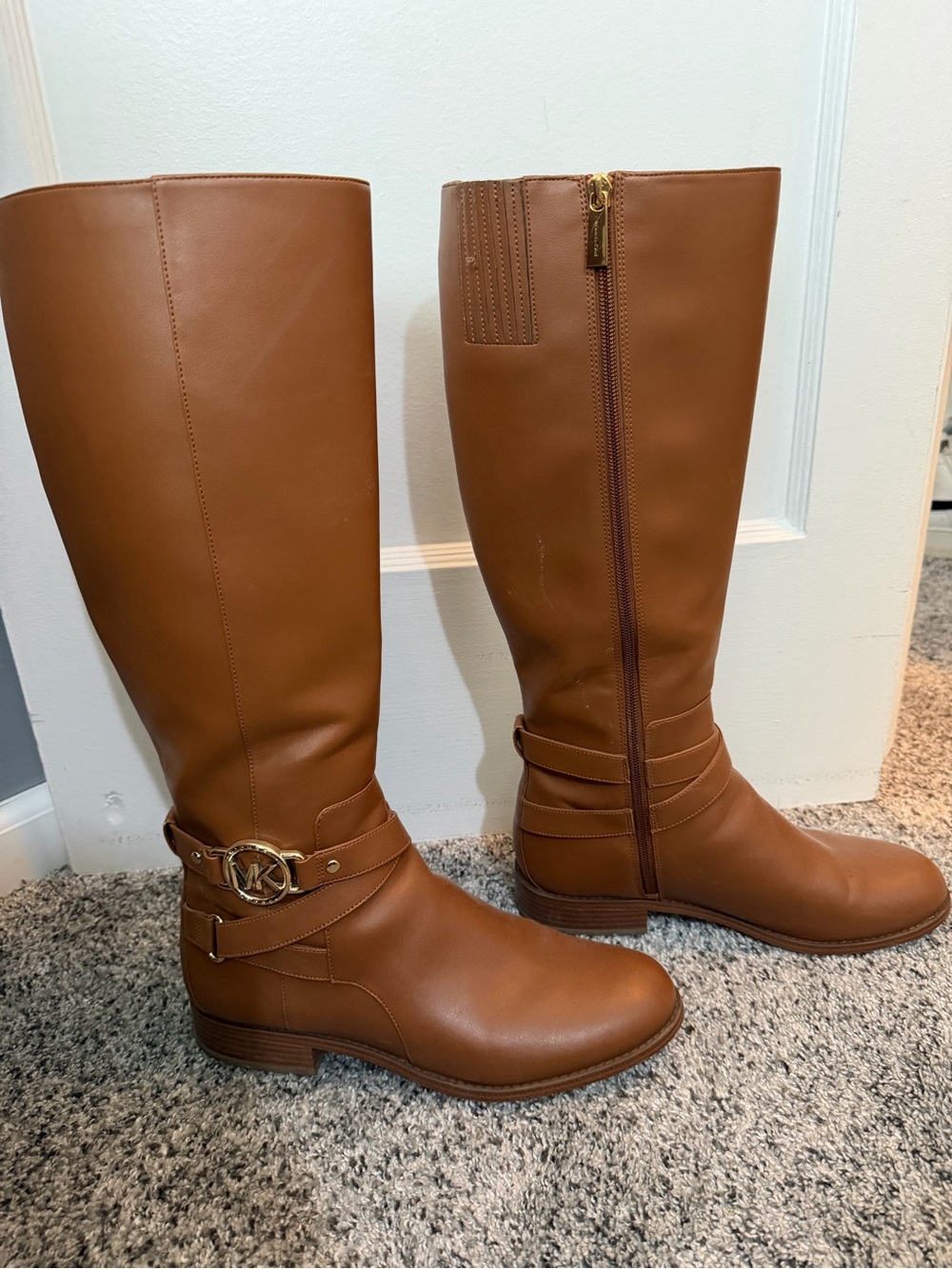 Michael Kors Cognac Tall Riding Boots with MK Emblem